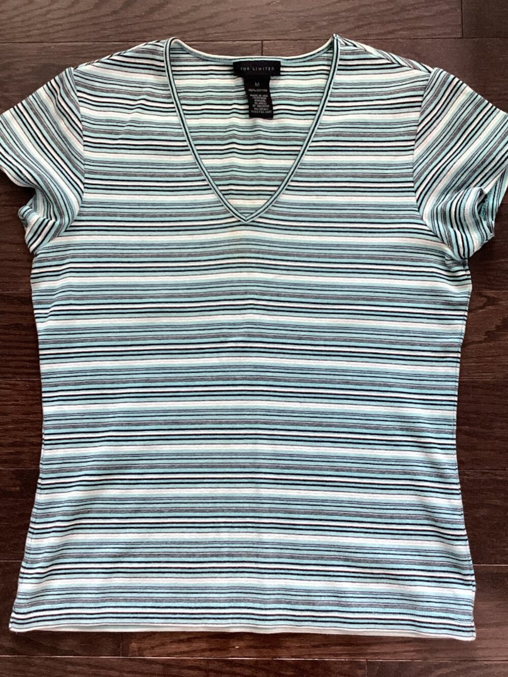 The Limited Teal Black White V-neck Capped Sleeve T-shirt - Medium